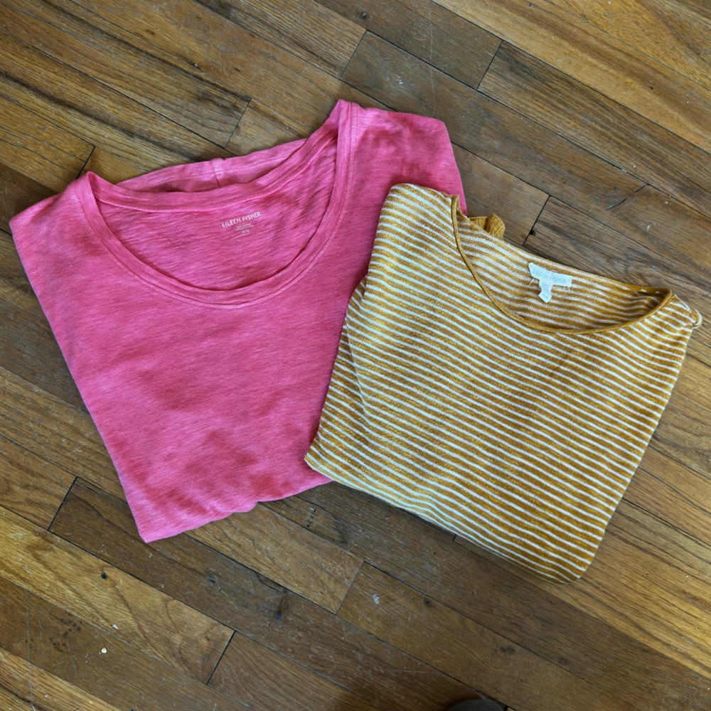 BUNDLE of 2 eileen fisher hemp organic cotton linen blend spring blouses